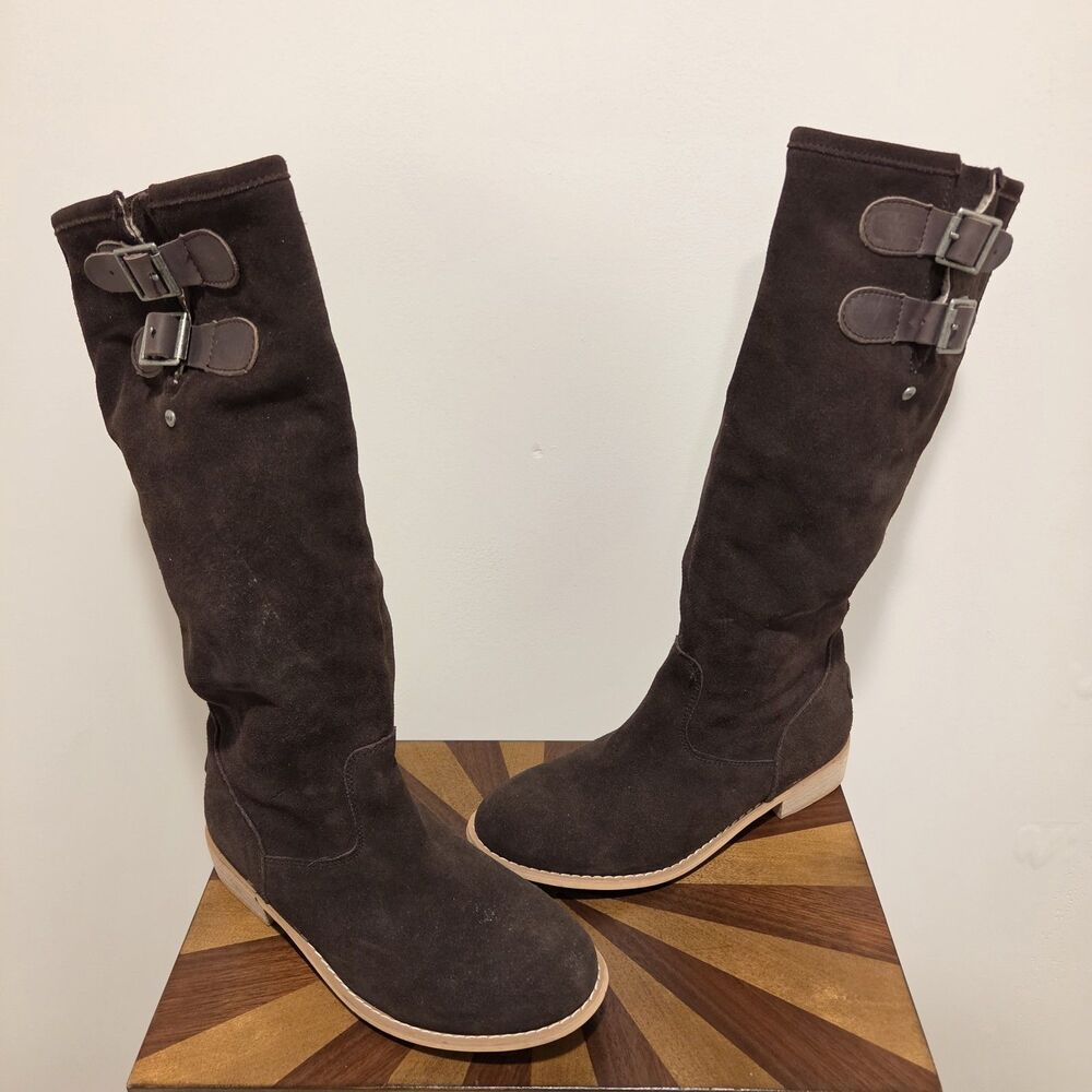 Womens emu Toowoobah Sz 8 #W10151 Brown Suede Leather Sheepskin Lined Boots